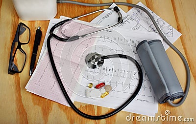 Pressure measurement, stethoscope Stock Photo