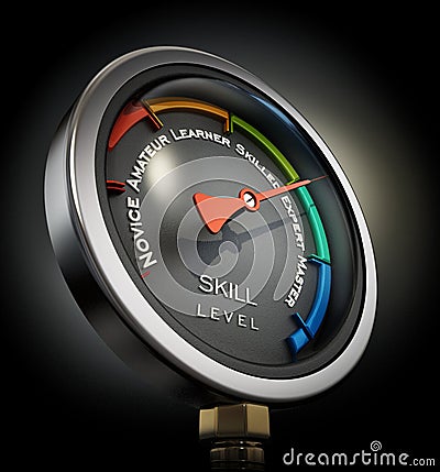 Pressure valve with skill levels ranging from novice to master. 3D illustration Cartoon Illustration