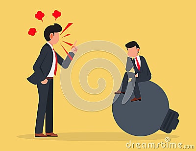 Pressure from work. Boss presses and yells at employees who can't come up with ideas Vector Illustration