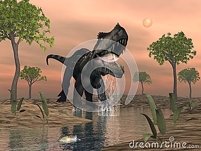 Prestosuchus dinosaur fishing - 3D render Stock Photo