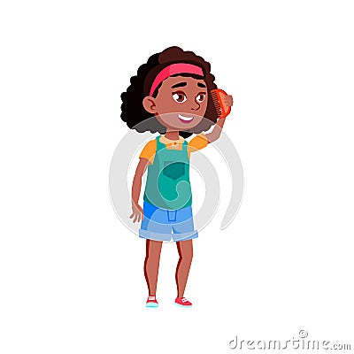 preteen girl combing with comb in bathroom cartoon vector Vector Illustration
