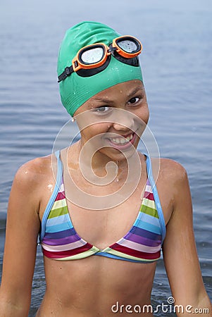 Preteen girl in sea Stock Photo