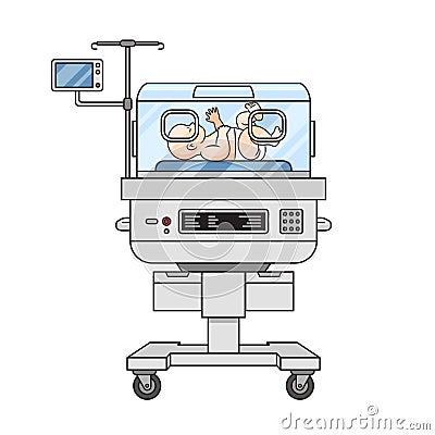 Preterm birth baby at neonatal incubator medical Vector Illustration