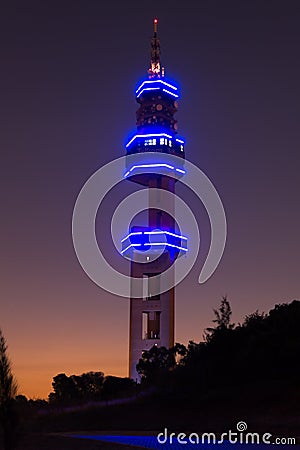 Pretoria Tshwane, South Africa - April 3rd, 2016. Telkom Lukasrand telecommunications landmark tower after sunset. Editorial Stock Photo