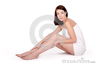 Pretty adult girl with perfect legs with towel Stock Photo
