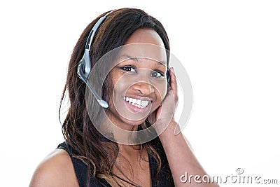 Pretty african american call center operator woman Stock Photo