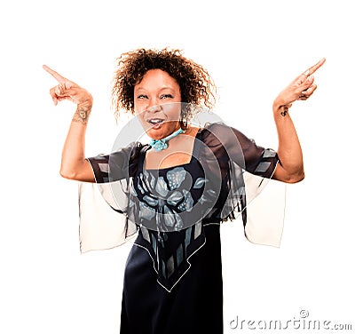 Pretty African American Woman in Blue Dress Stock Photo