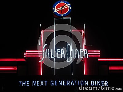 Pretty All American Silver Diner Neon Lights Editorial Stock Photo