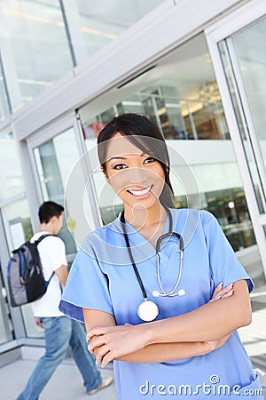 Pretty Asian School Nurse at Hospital Stock Photo