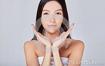 Pretty asian woman looking staight at frame Stock Photo