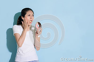 Pretty attractive girl student having tooth decay Stock Photo