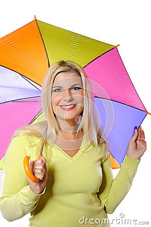 Pretty autumn woman standing under umbrella Stock Photo