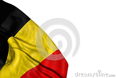 Wonderful labor day flag 3d illustration - Belgium flag with large folds lie in bottom left corner isolated on white Cartoon Illustration