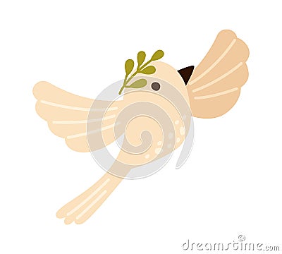 Pretty bird with floral wreath flat icon Cute cartoon dove Vector Illustration