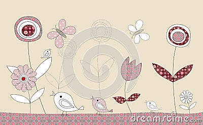 Pretty birds patchwork story, illustration Cartoon Illustration