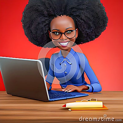 pretty black skinned business woman and computer Stock Photo