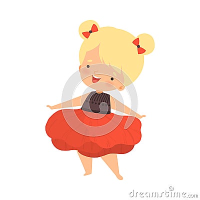 Pretty Blonde Little Girl Wearing Red Pion Flower Costume, Cute Adorable Kid in Carnival Clothes Vector Illustration Vector Illustration