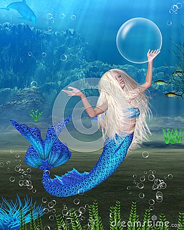 how animals on draw rocks to Underwater Royalty Background With Mermaid Pretty Blonde