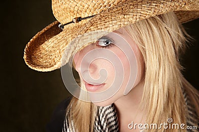 Pretty blonde teenager in a cowboy hat Stock Photo