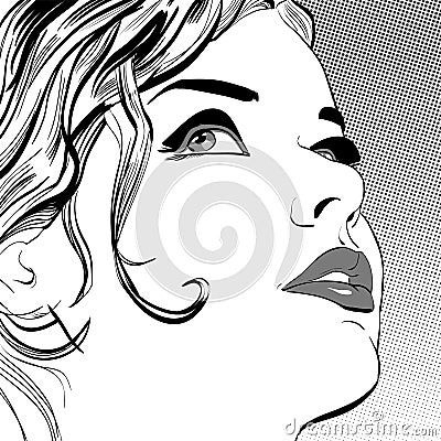 Pretty blonde women smiling. A young woman. Cute woman thinking about something. Vector Illustration