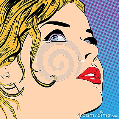 Pretty blonde women smiling. A young woman. Cute woman thinking about something. Vector Illustration