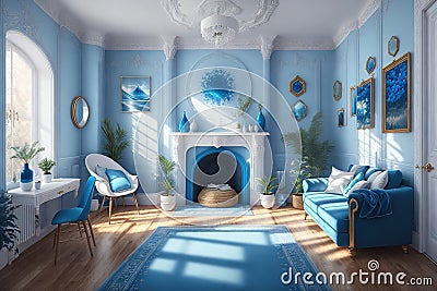 pretty blue room interior by AI Generated Stock Photo