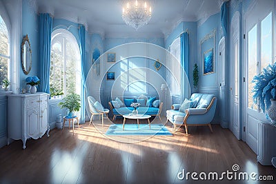 pretty blue room interior by AI Generated Stock Photo