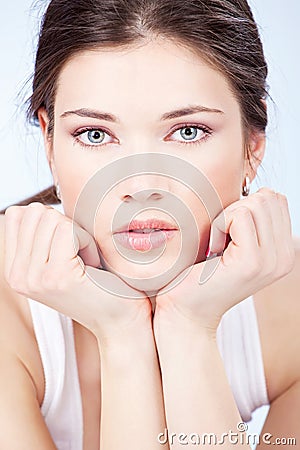 Pretty brunette blue eyes woman Stock Photo