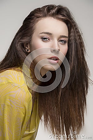 Pretty brunette girl with nightgown Stock Photo