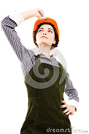 Pretty businesswoman with helmet. Stock Photo