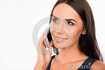 Pretty businesswoman talking on the phone and smiling Stock Photo