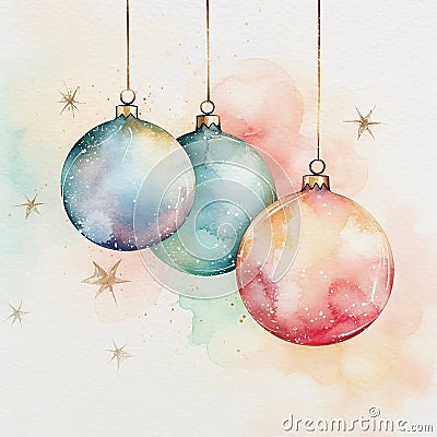 Pretty loose watercolour illustration of christmas baubles Stock Photo