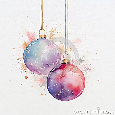 Pretty loose watercolour illustration of christmas baubles Stock Photo