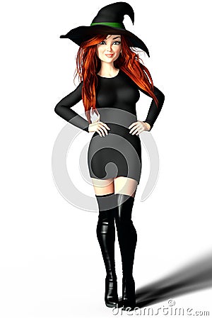 Pretty and confident young witch with her hands on her hips - is Stock Photo