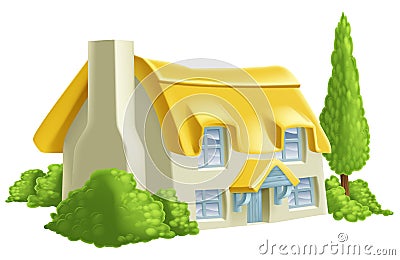 Pretty Country Cottage Vector Illustration