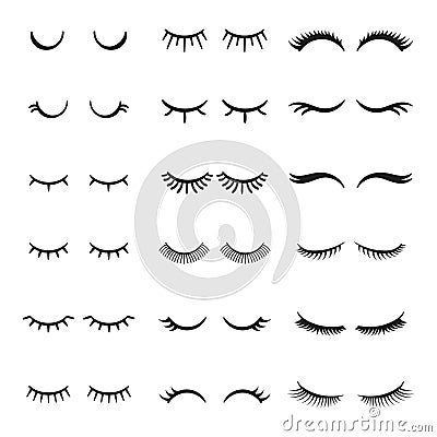 Pretty beauty closed eyes girl with shiny beautiful black eyelashes. Fabulous eyelash vector set Vector Illustration