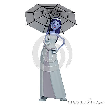 A Pretty 3D Skull Princess a Cartoon Character with an umbrella Stock Photo