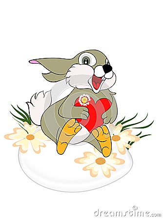 Pretty Easter bunny sit on egg Stock Photo