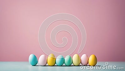 Pretty pastel easter eggs with pink background and copy space Cartoon Illustration
