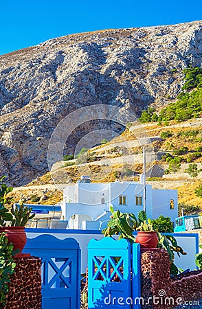 Charming entrance of a house Kamari village Santorini island Greece Editorial Stock Photo