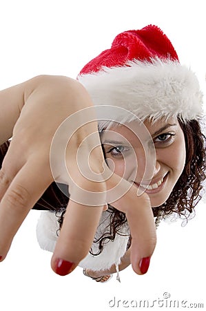 Pretty female with grabbing hand gesture Stock Photo