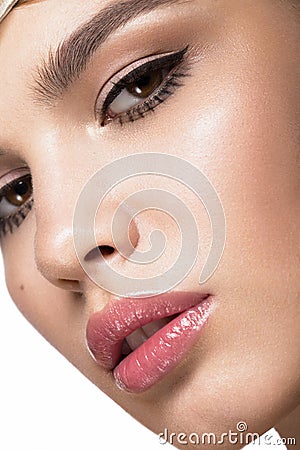 Pretty fresh girl, image of modern Twiggy with unusual eyelashes and accessories. Close up portrait Stock Photo