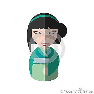 pretty geisha green kimono shadow Cartoon Illustration