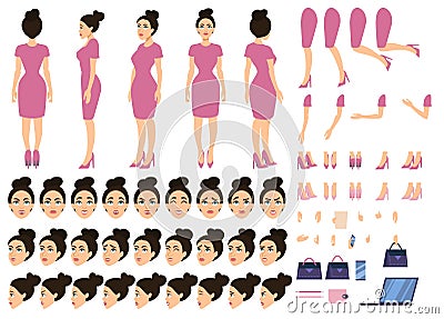 Pretty girl boss in pink dress constructor set Vector Illustration