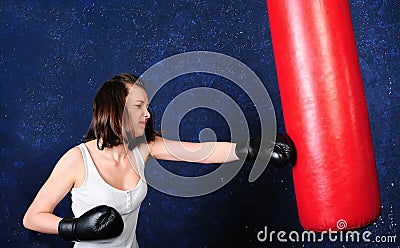 Pretty girl boxing Stock Photo