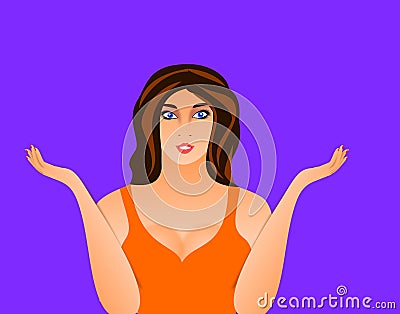 Pretty girl with brown hair with open arms Cartoon Illustration