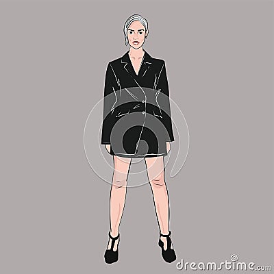Pretty girl in a Classic blazer. The black. Fashionable image, model, self-confidence, pride. Vector isolated Vector Illustration