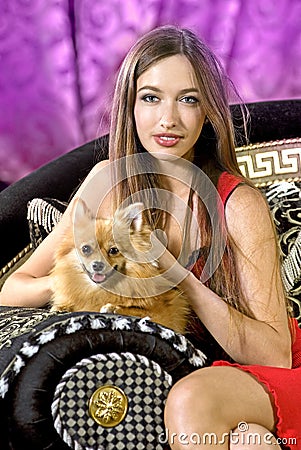 Pretty girl with doggie Stock Photo