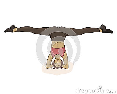 Pretty girl doing headstand. Stretching legs. Vector illustration. The woman goes in for sports. Vector Illustration