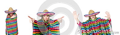 The pretty girl in mexican poncho isolated on white Stock Photo